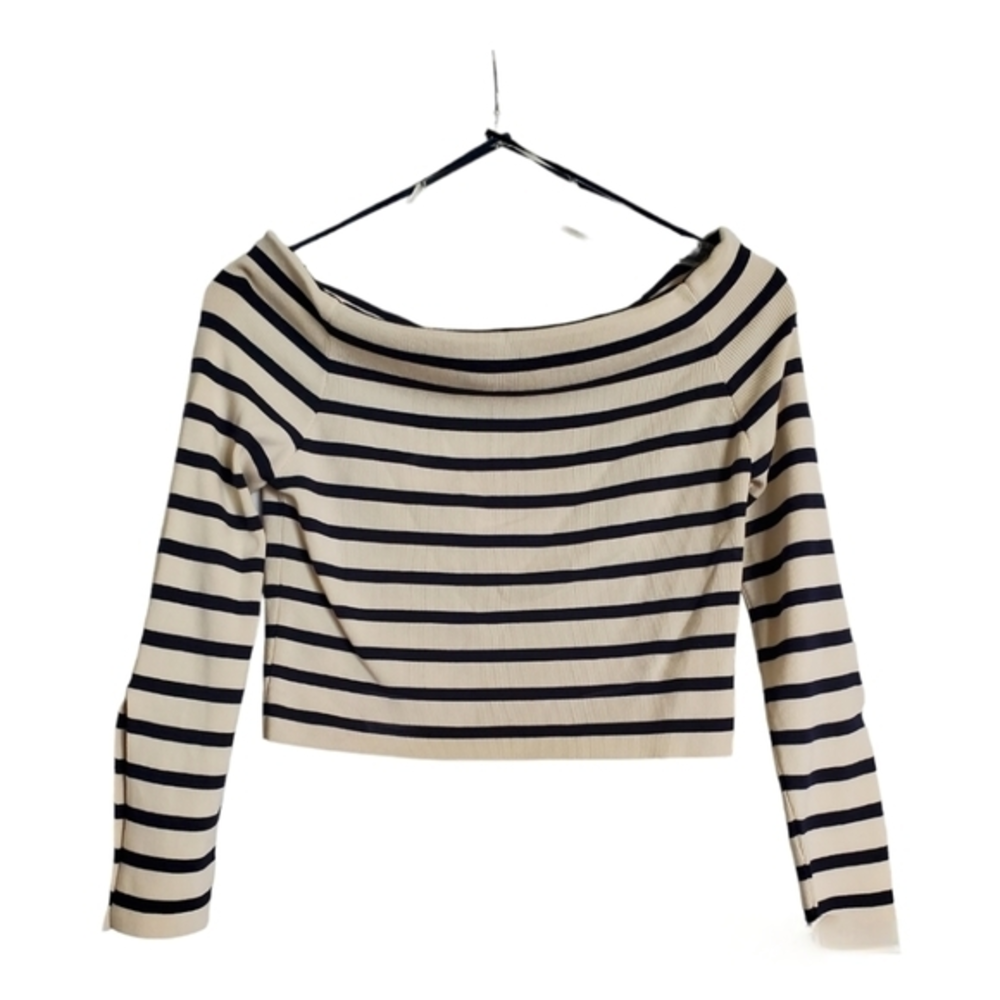 Topshop crop off shoulder striped shirt
